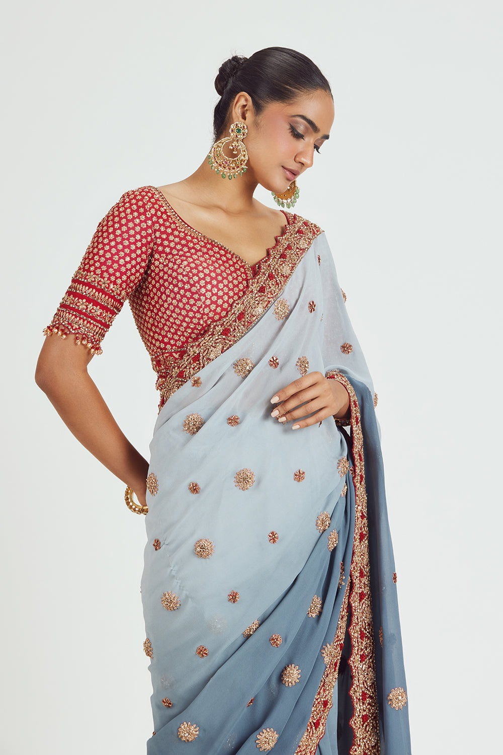 Ombre Dyed Grey Georgette Saree