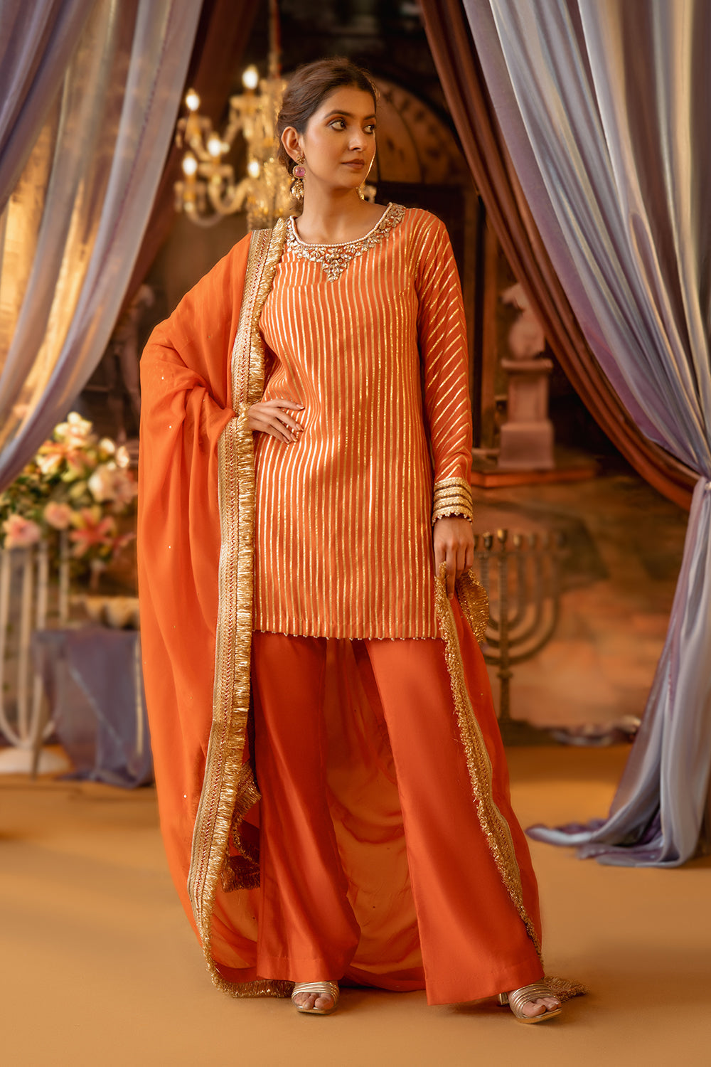 Orange Gotta Chanderi Suit