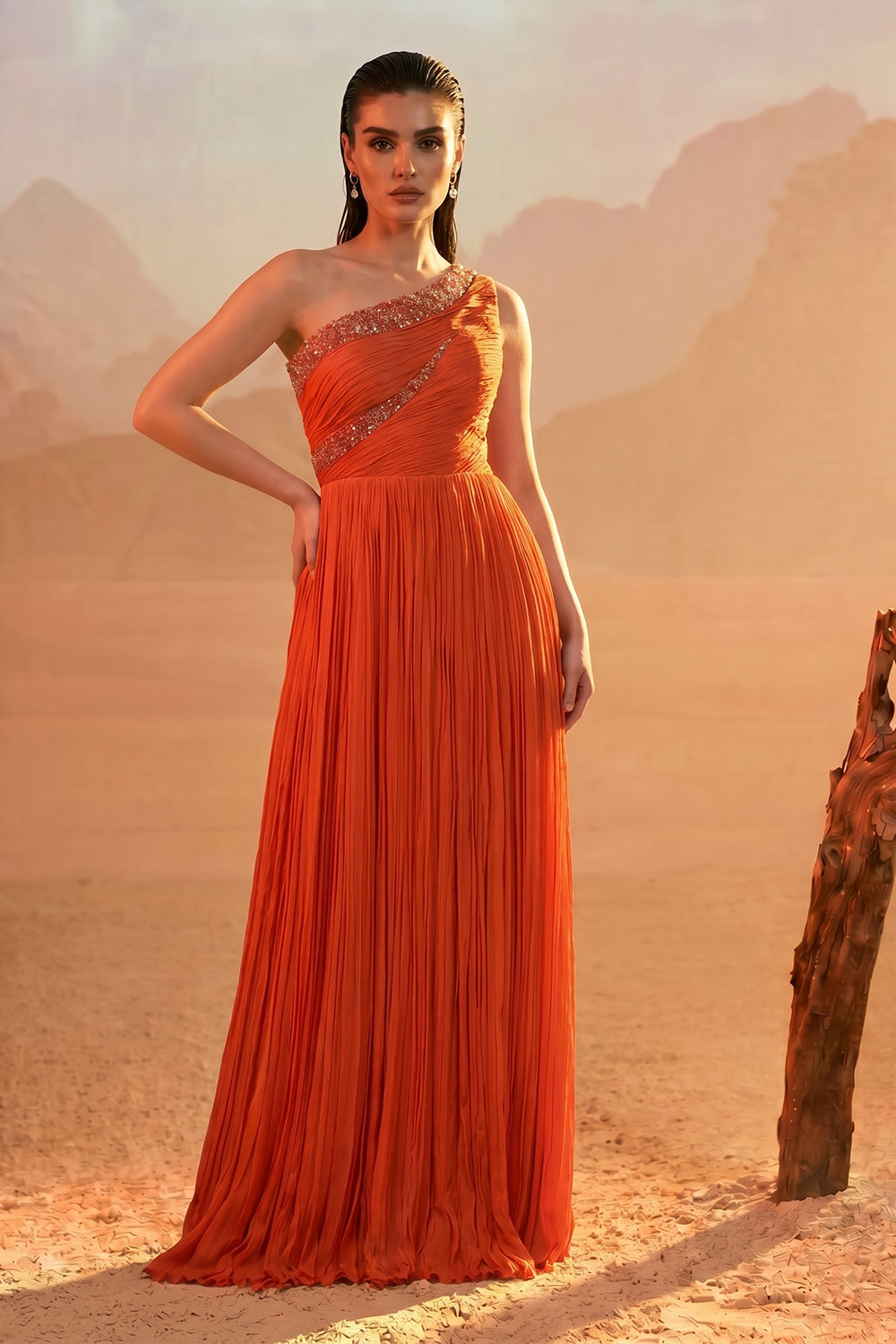 Orange One-Shoulder Gown