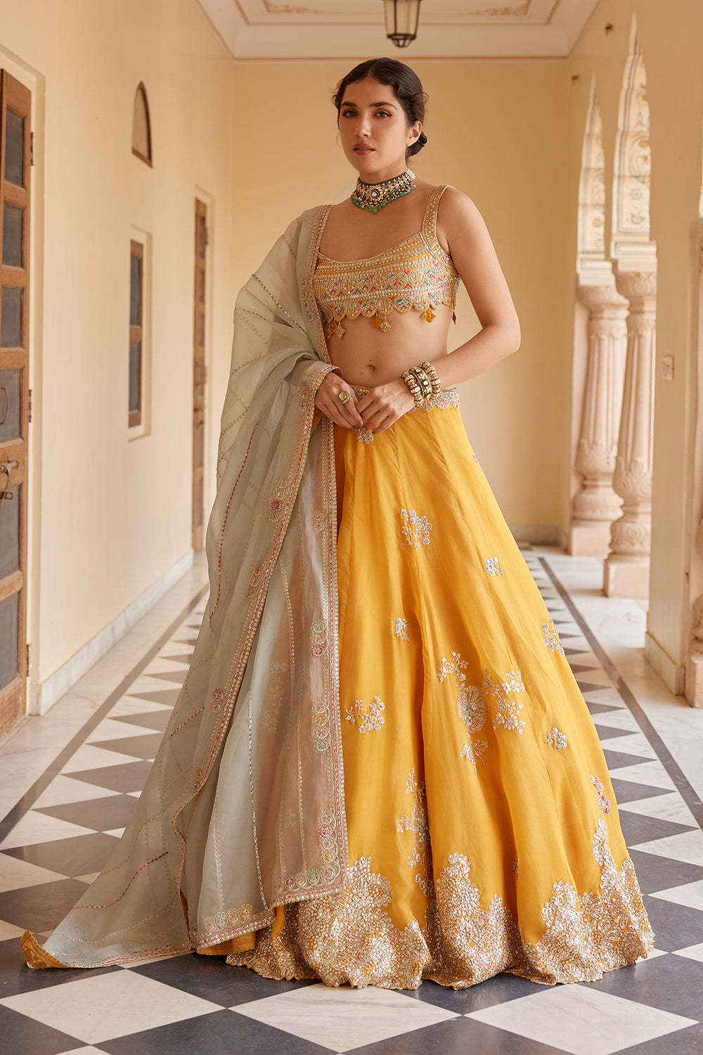 Orange Peel Embroidered Lehenga