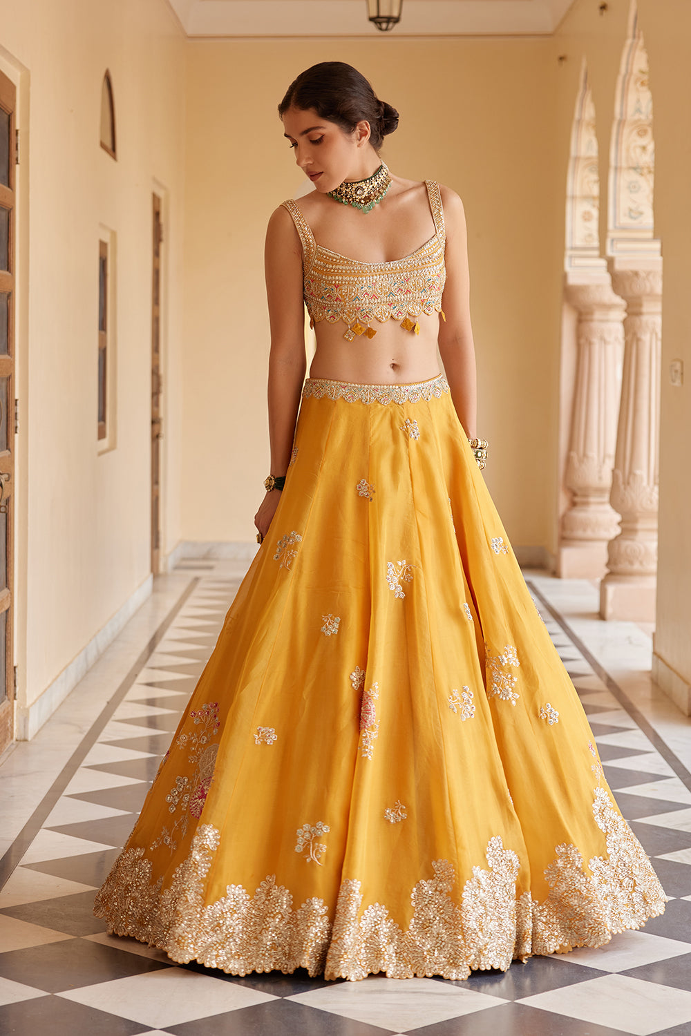 Orange Peel Embroidered Lehenga