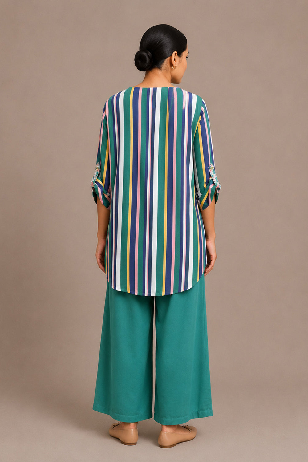 Oversized Striped Tunic with Palazzo Pants Set