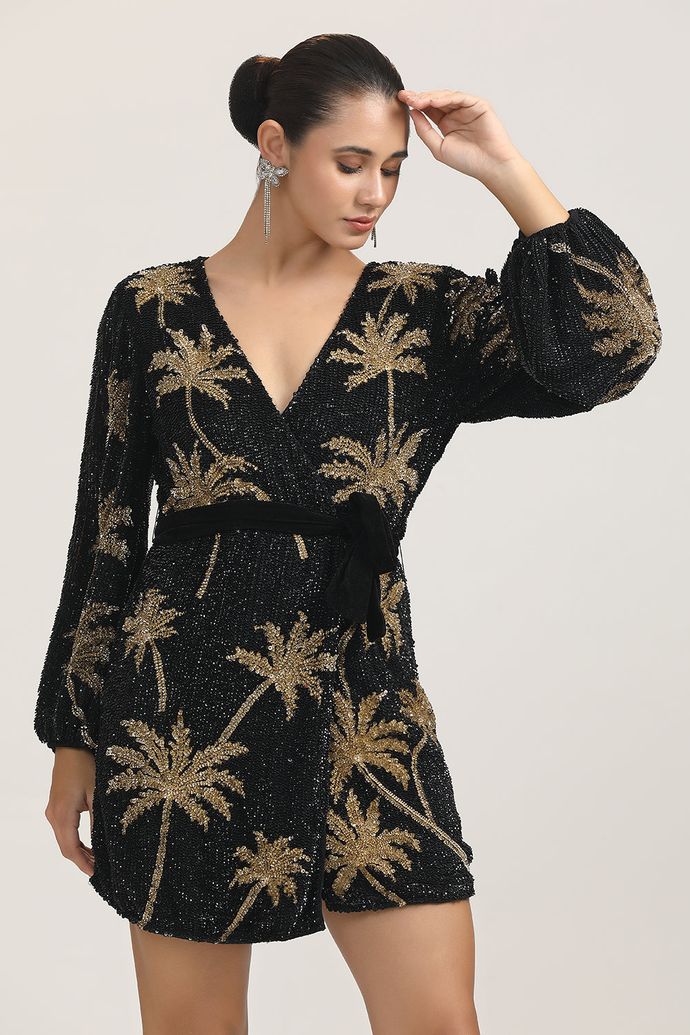 Palm Noir Wrap Dress