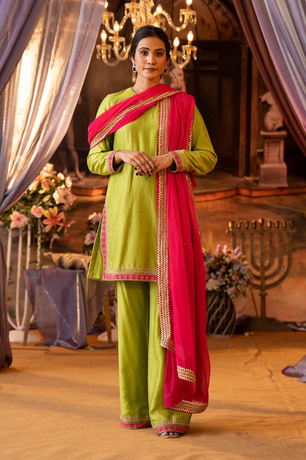 Parrot Green And Magenta Suit Set Parrot Green And Magenta Suit Set