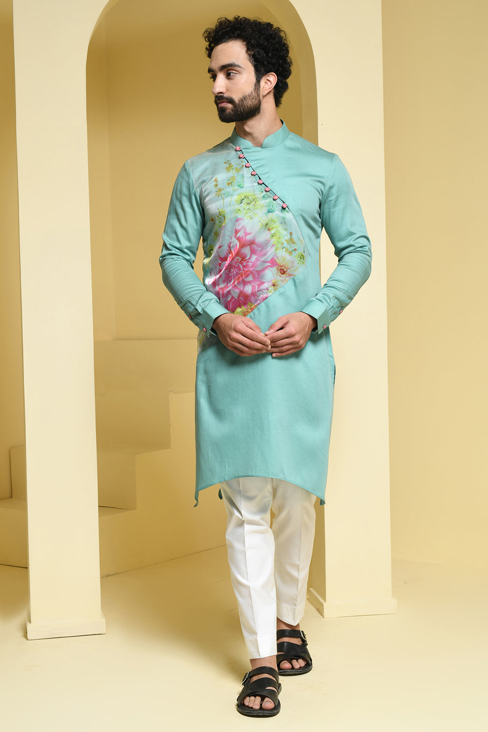 Pastel cotton Kurta with Organza Details