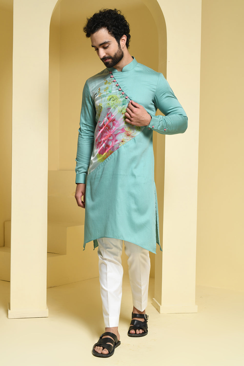 Pastel cotton Kurta with Organza Details