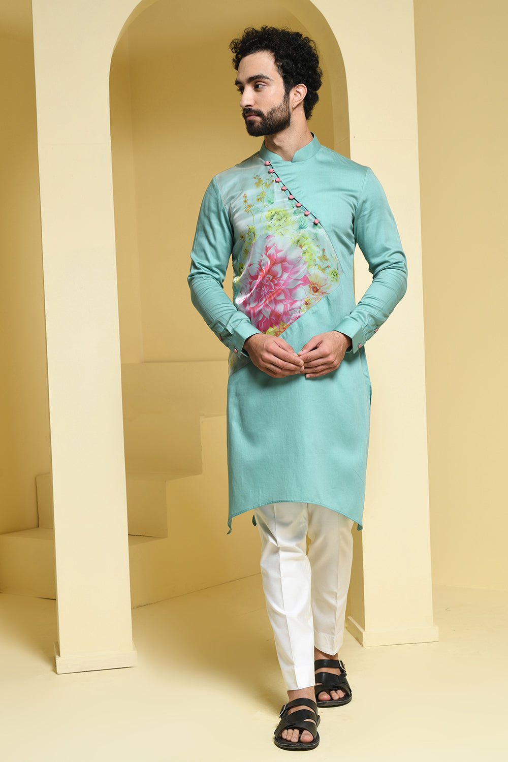 Pastel cotton Kurta with Organza Details