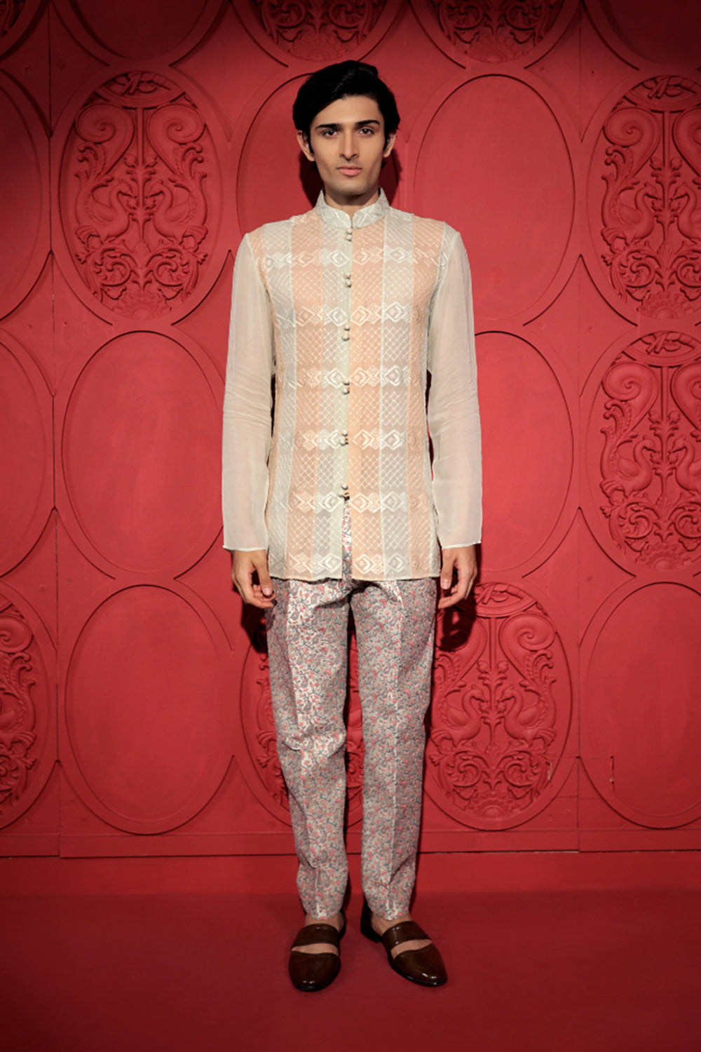 Pastel Green and Beige Chikankari Short Kurta