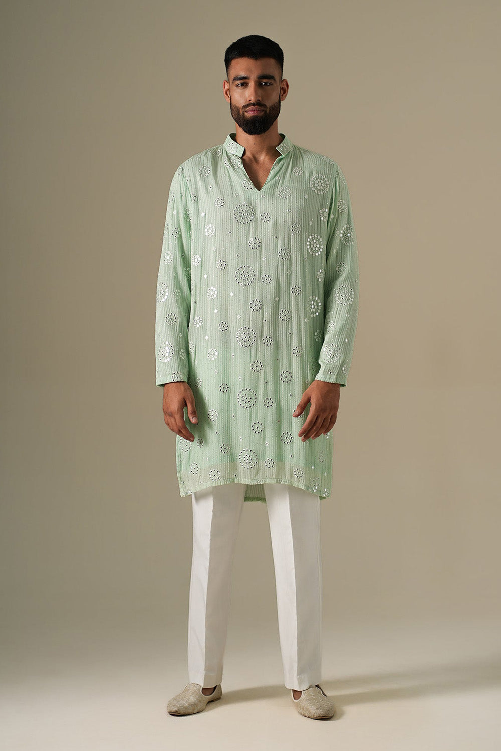 Pastel Green Mirror Glow Kurta Set