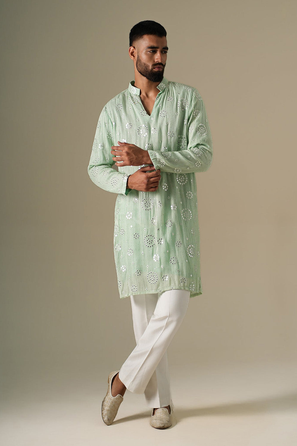 Pastel Green Mirror Glow Kurta Set