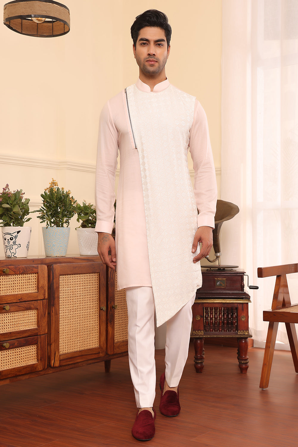 Pastel Pink Asymmetrical Kurta Set
