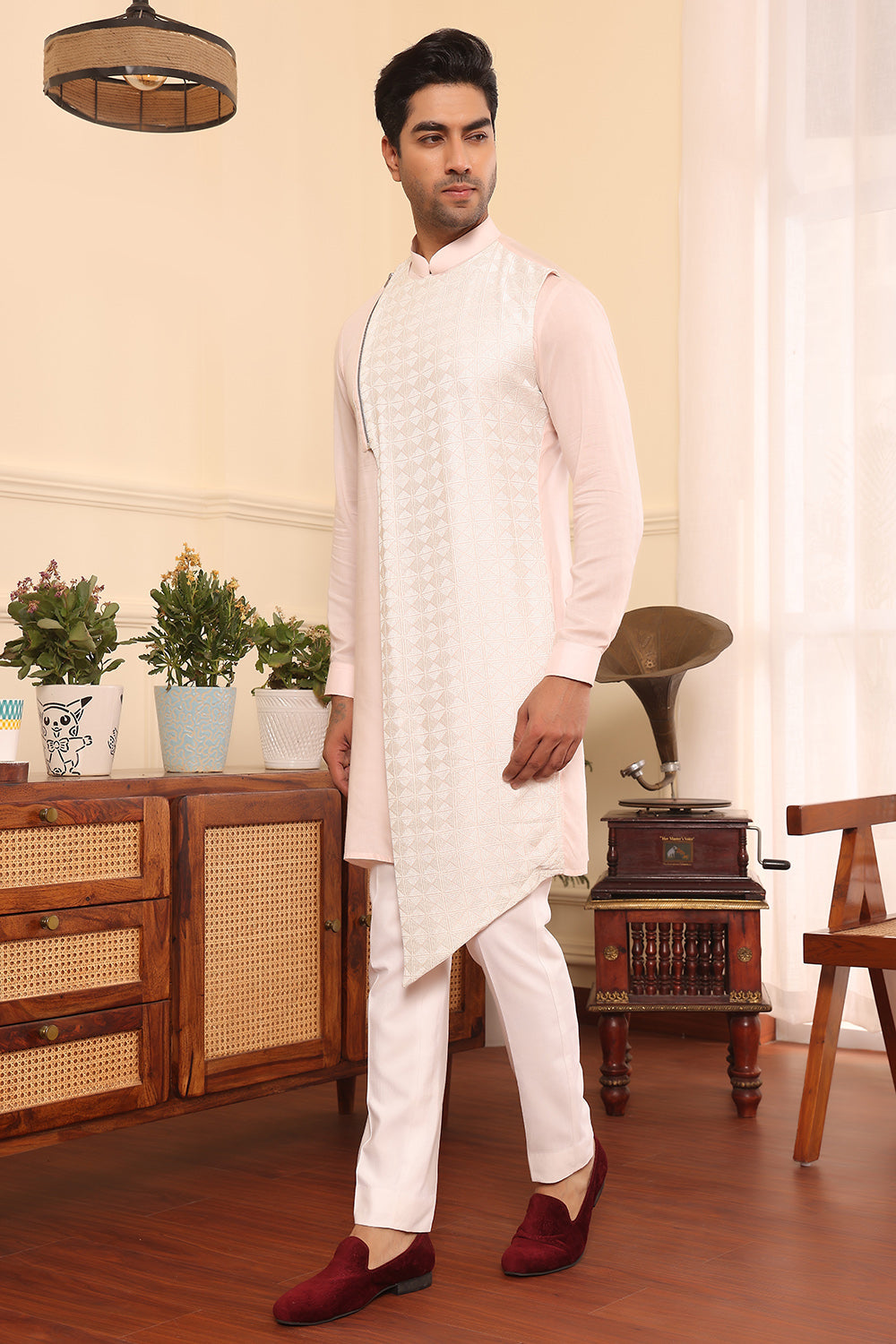 Pastel Pink Asymmetrical Kurta Set