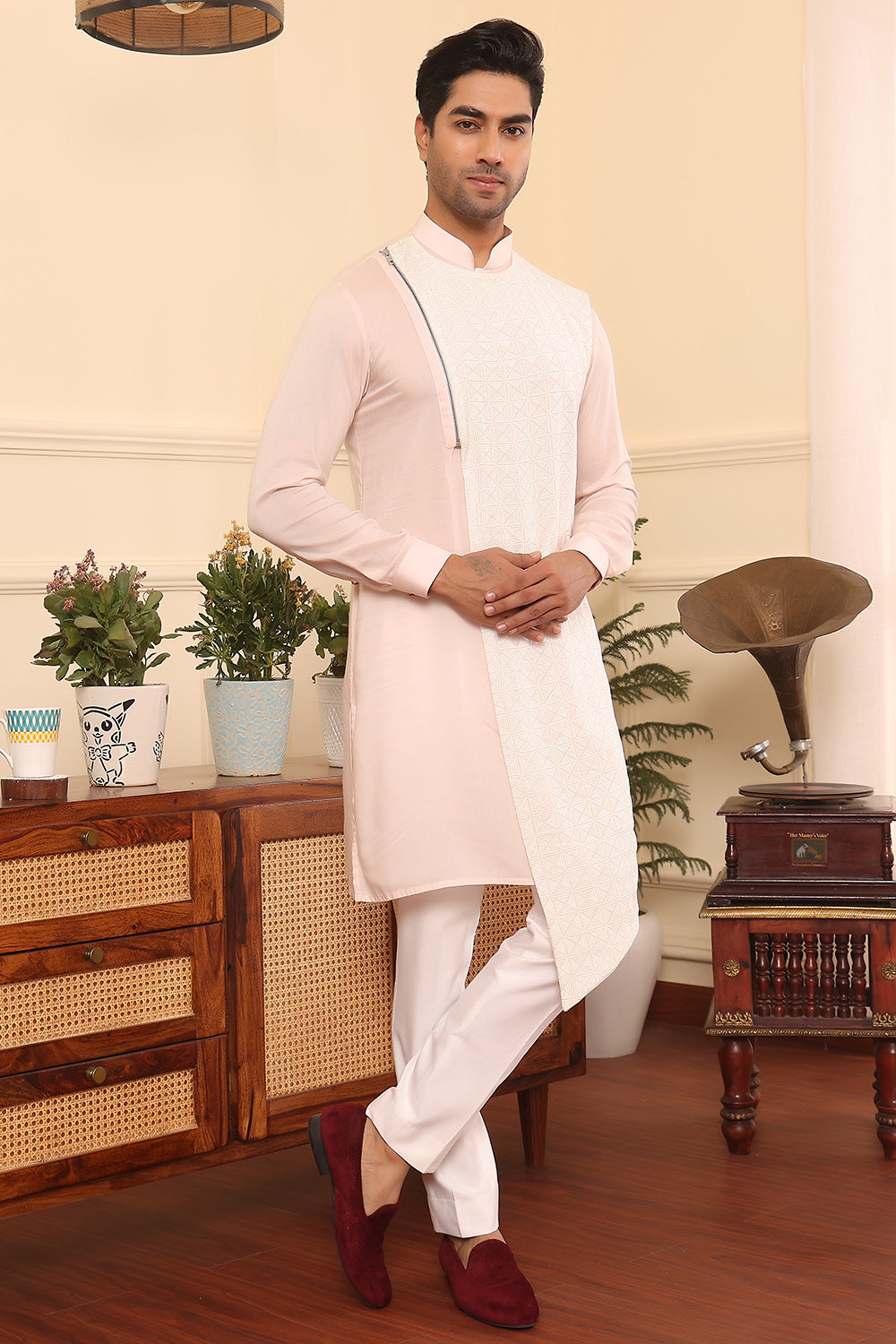 Pastel Pink Asymmetrical Kurta Set
