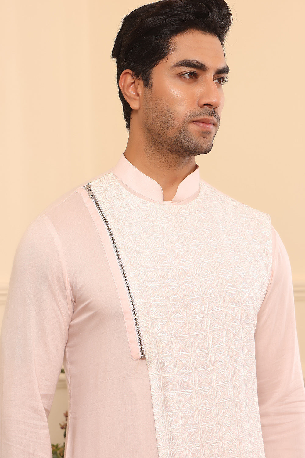 Pastel Pink Asymmetrical Kurta Set