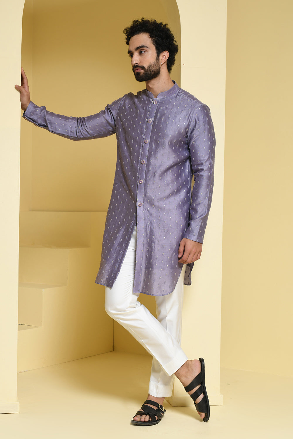 Pastel Silk Kurta with Sequence Embroidery