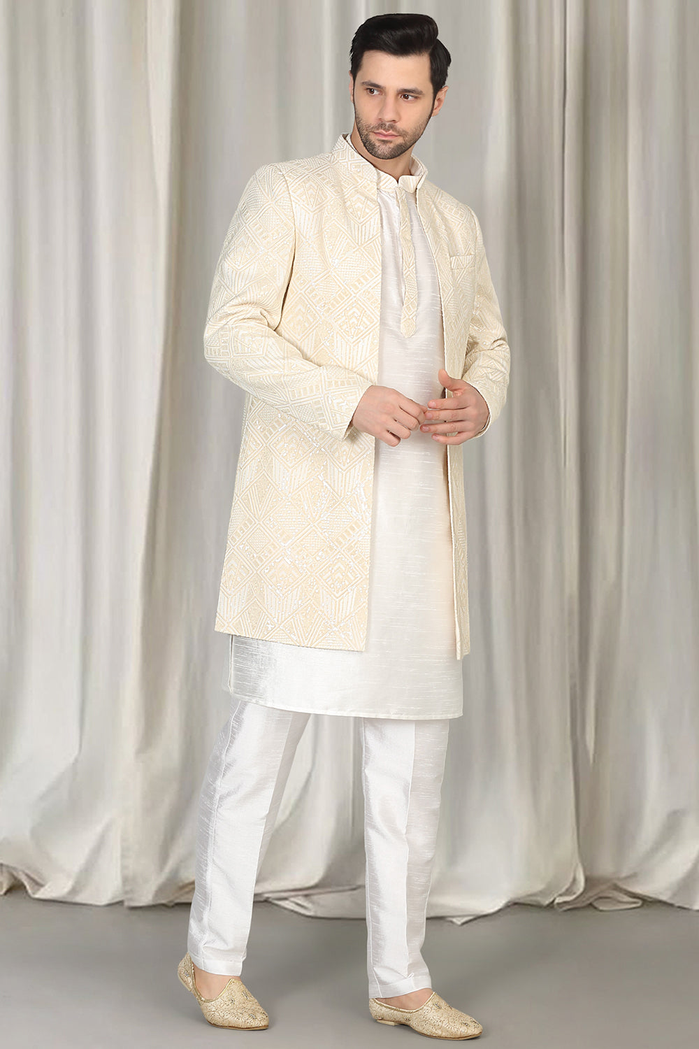 Pavitra Embroidered Long Open Jacket With Kurta And Pants