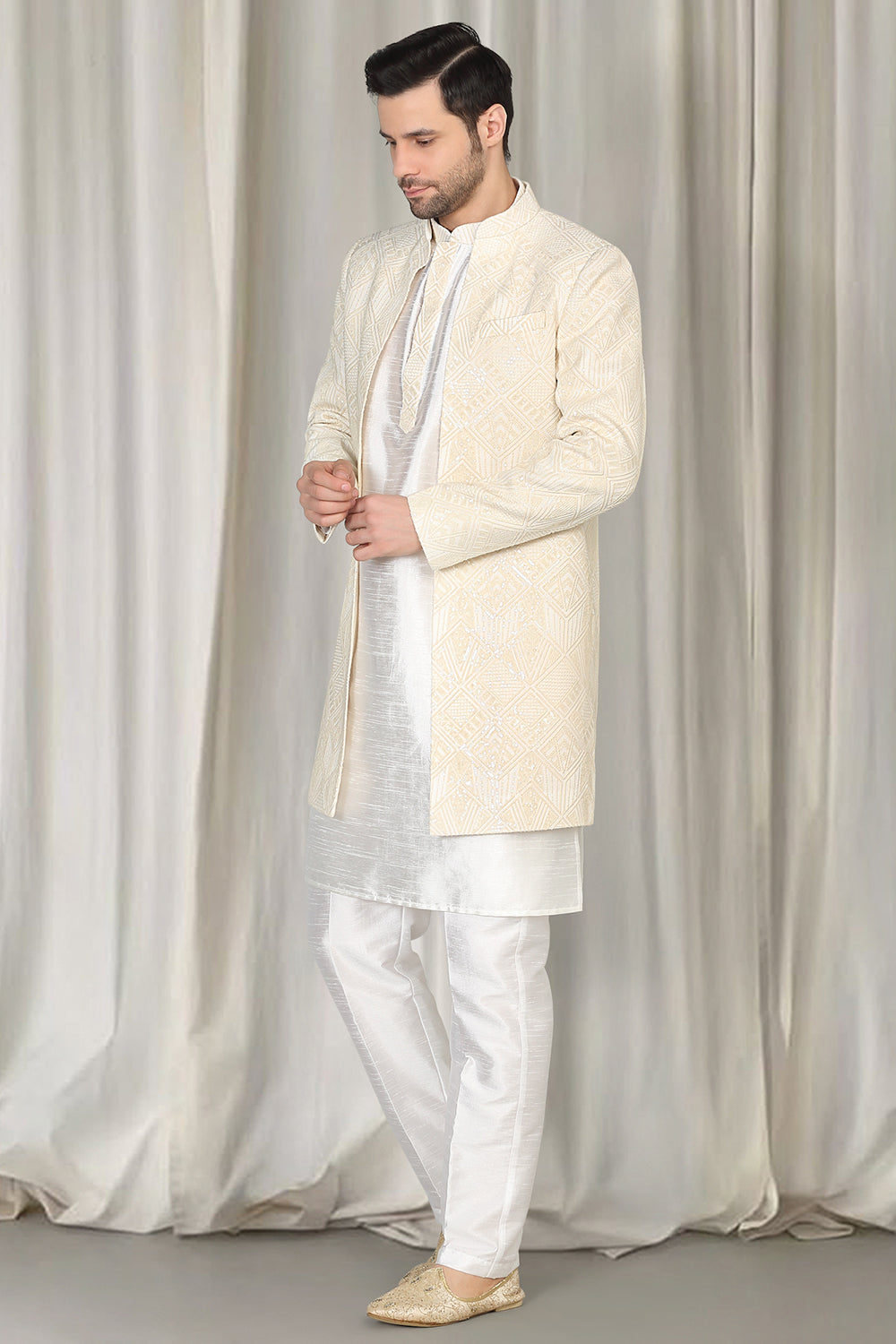 Pavitra Embroidered Long Open Jacket With Kurta And Pants