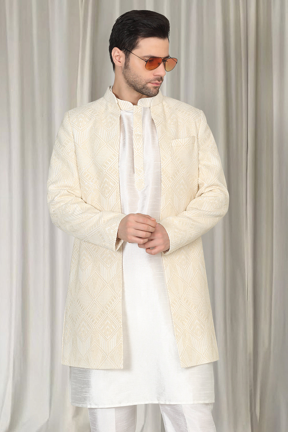 Pavitra Embroidered Long Open Jacket With Kurta And Pants
