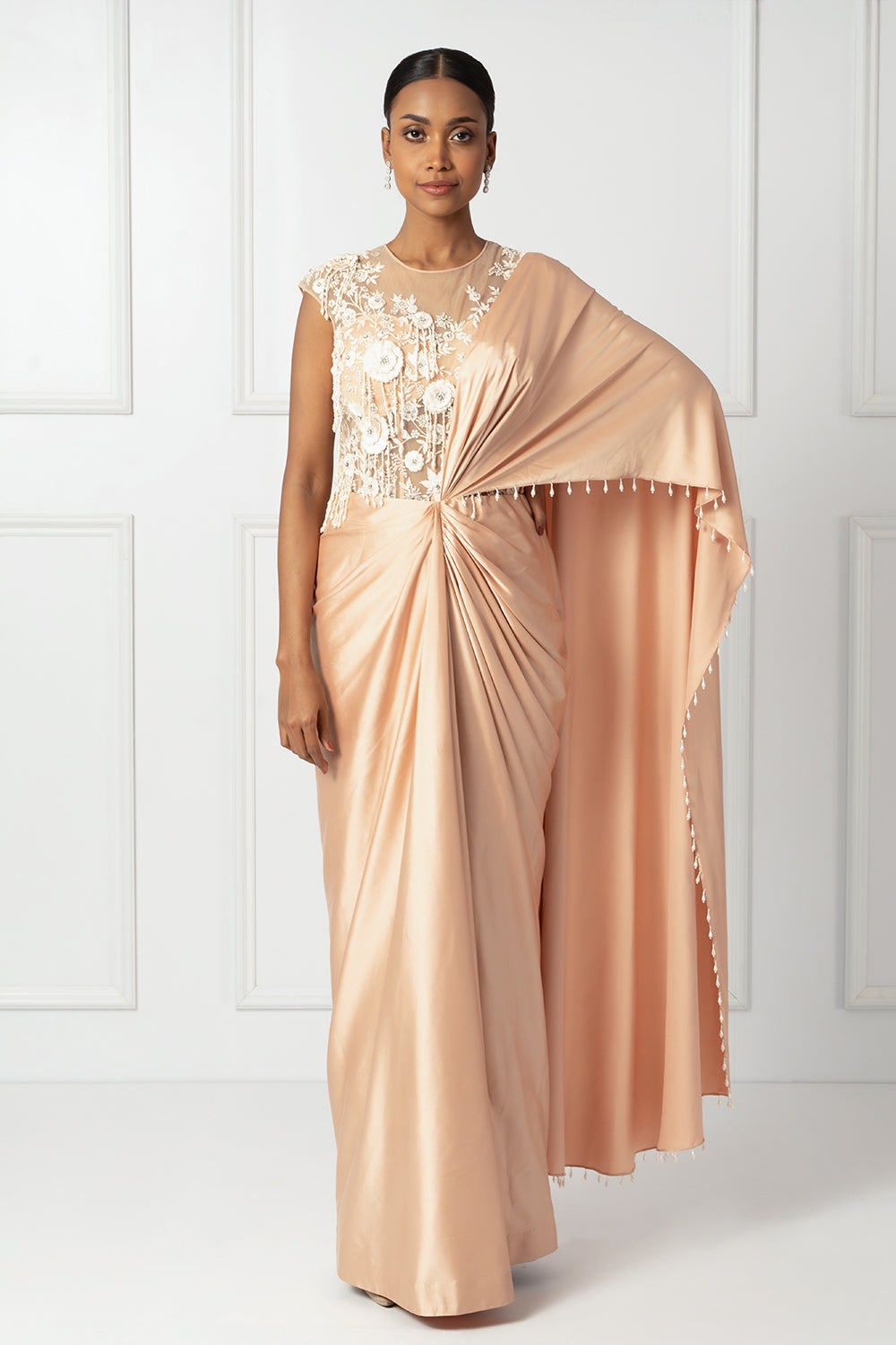 Peach drape saree