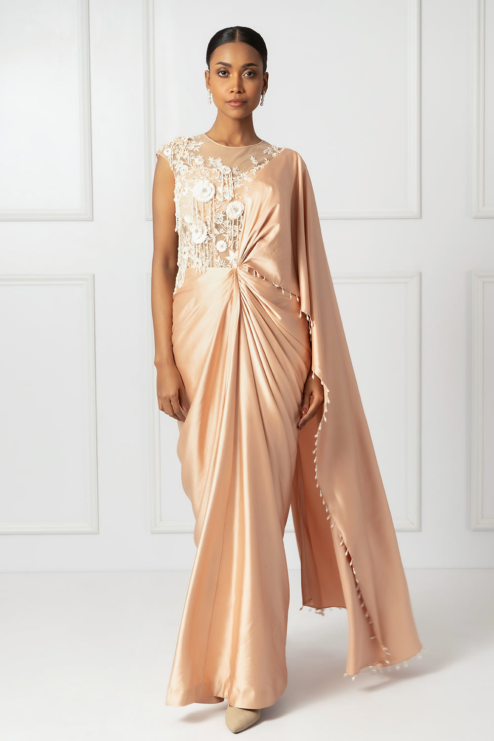 Peach drape saree