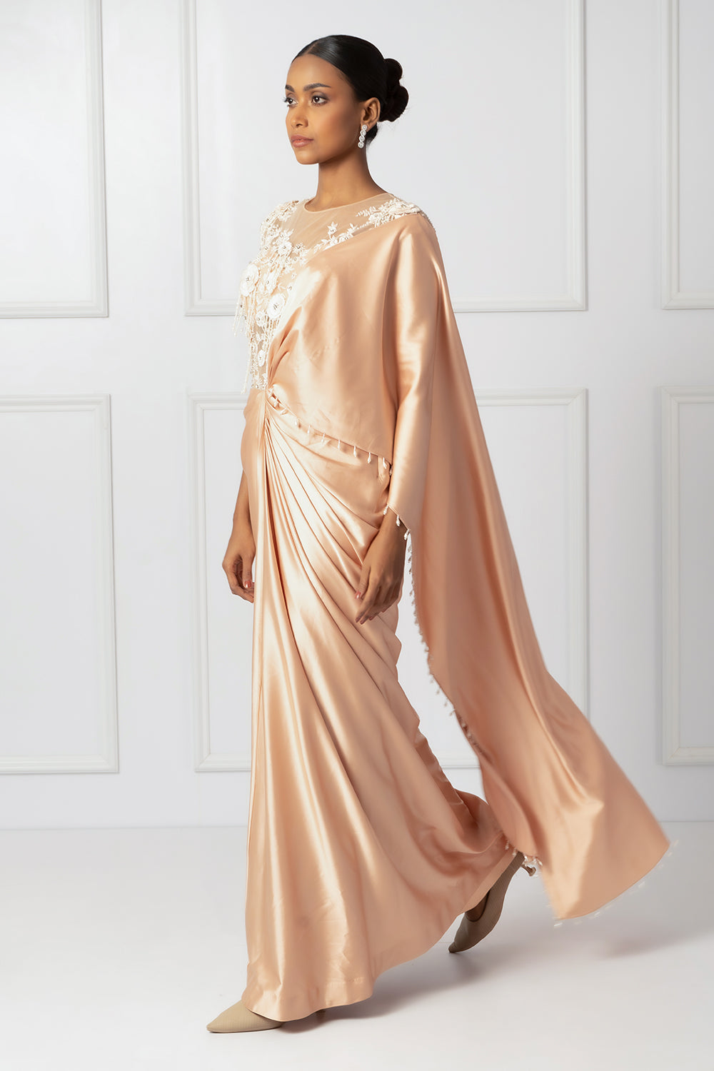 Peach drape saree