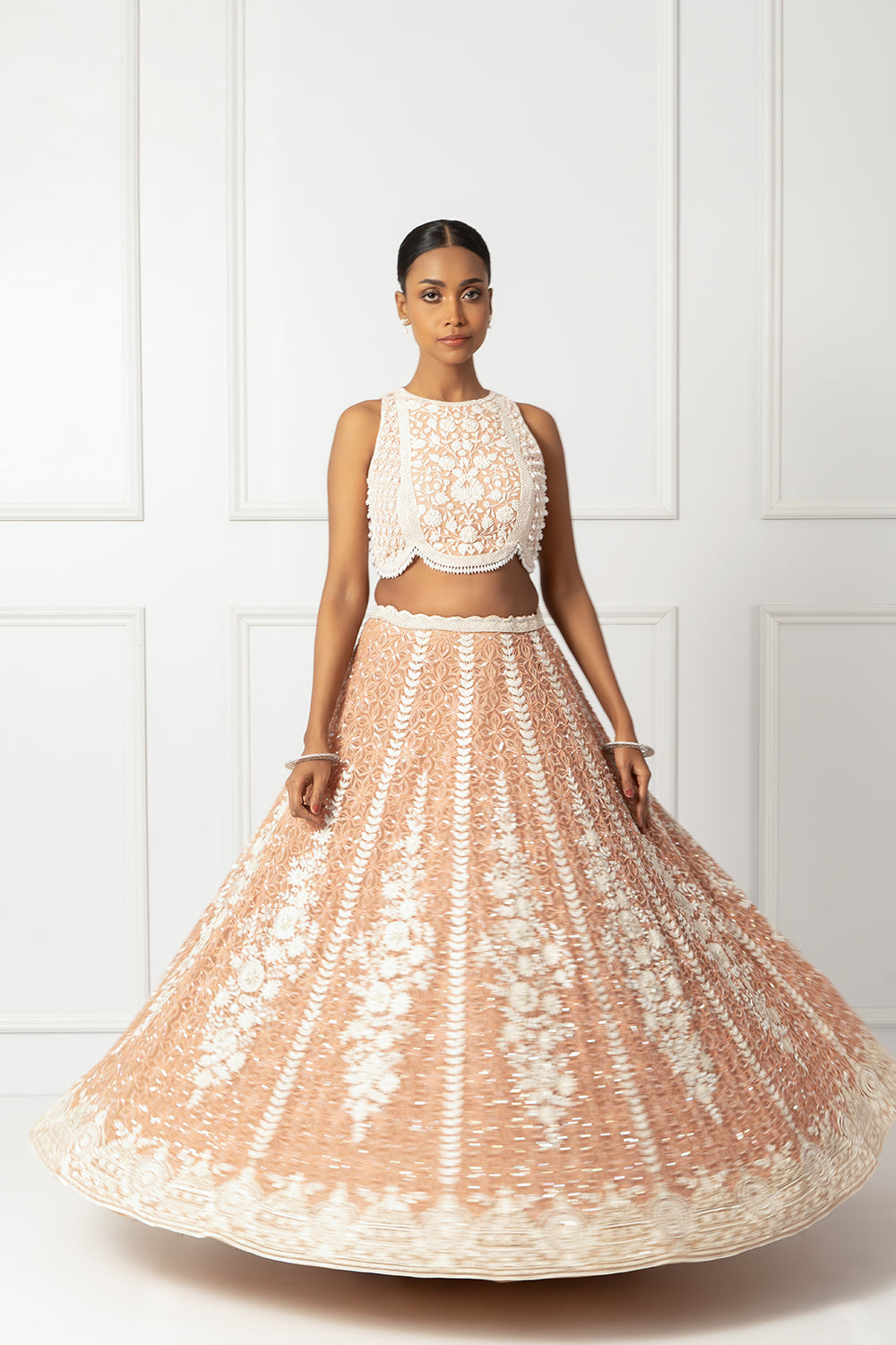 Peach embroidered lehenga set