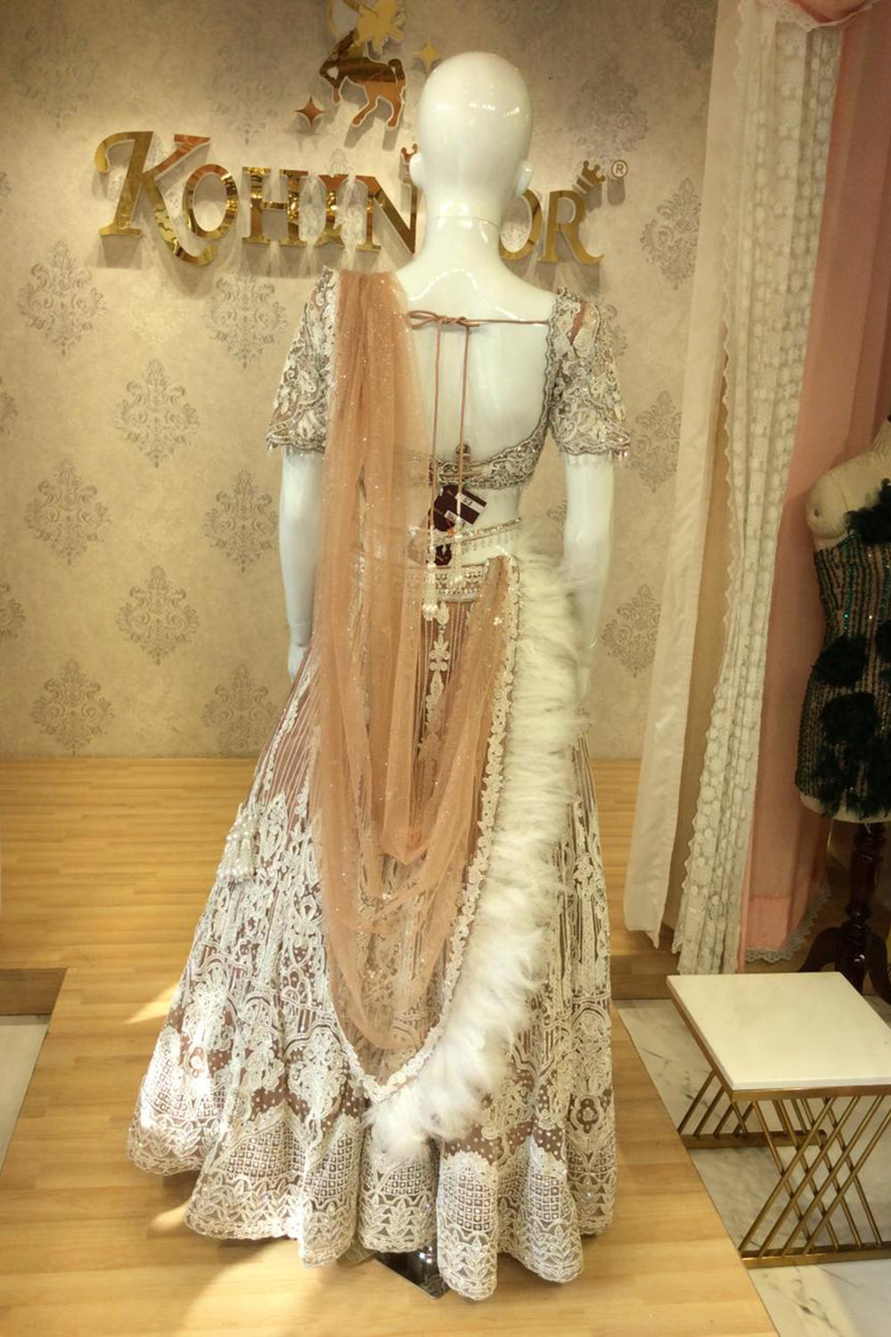 Peach & Ivory Embroidered Bridal Lehenga with Zari, Sequins & Lace Detailing