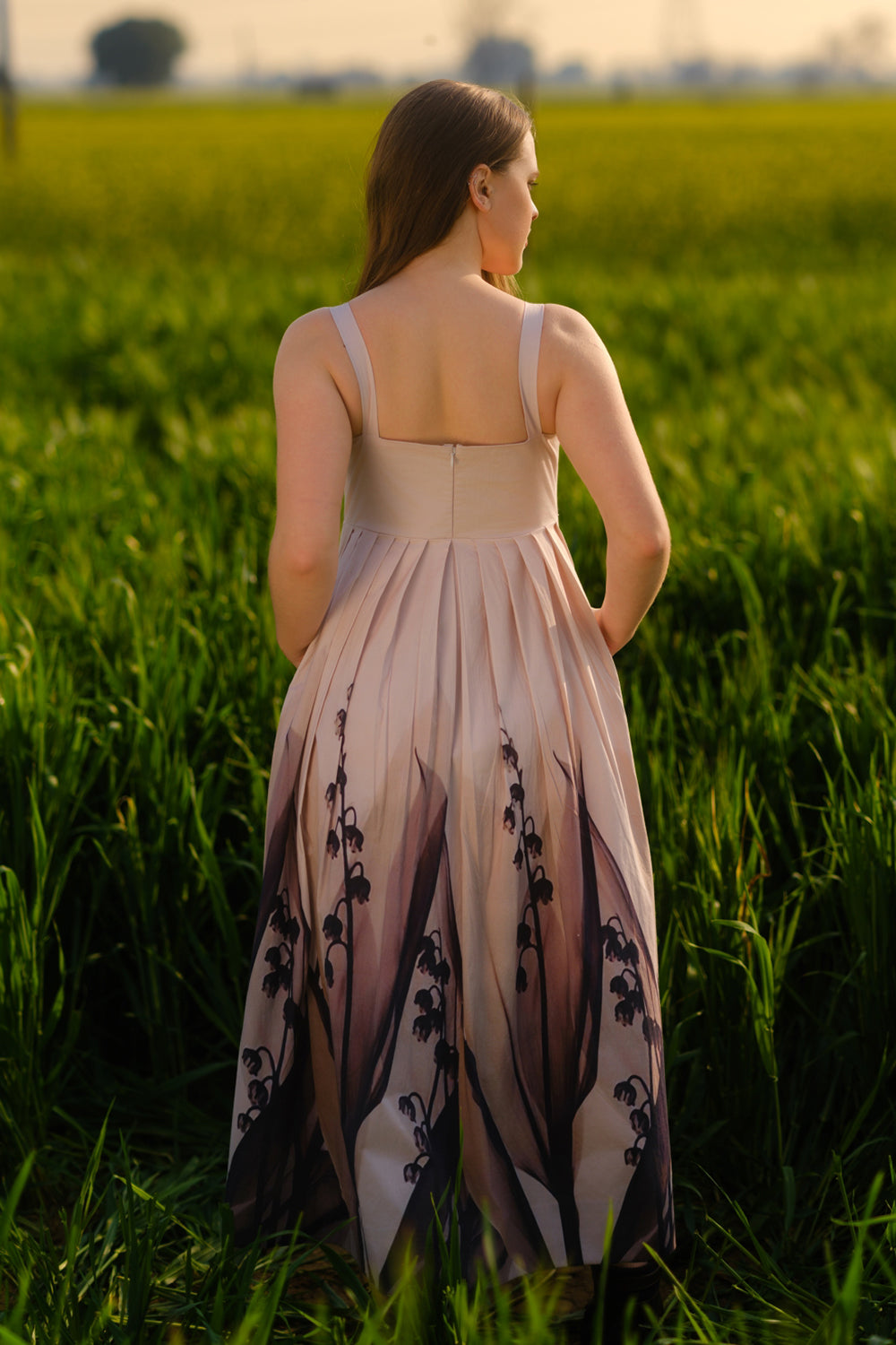 Peach Lilies Meadow Long Dress