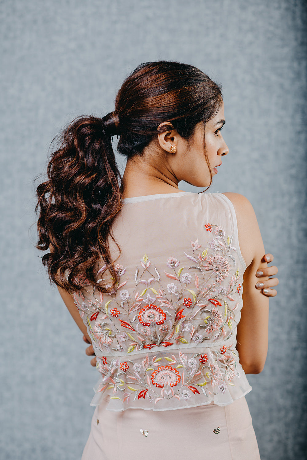 Peach Peplum Top & Skirt