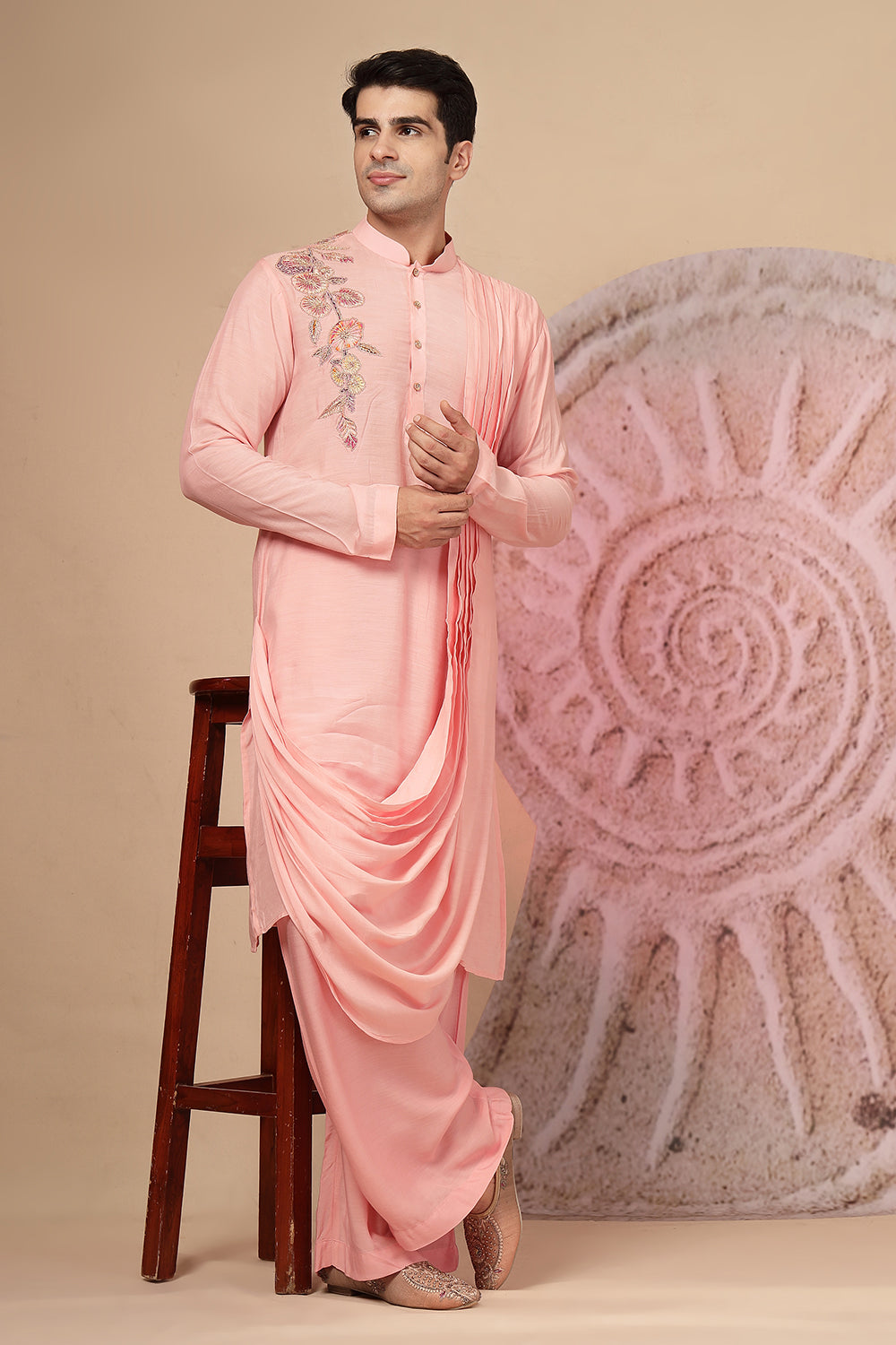 Peach Pink Cowl Kurta With Salwar