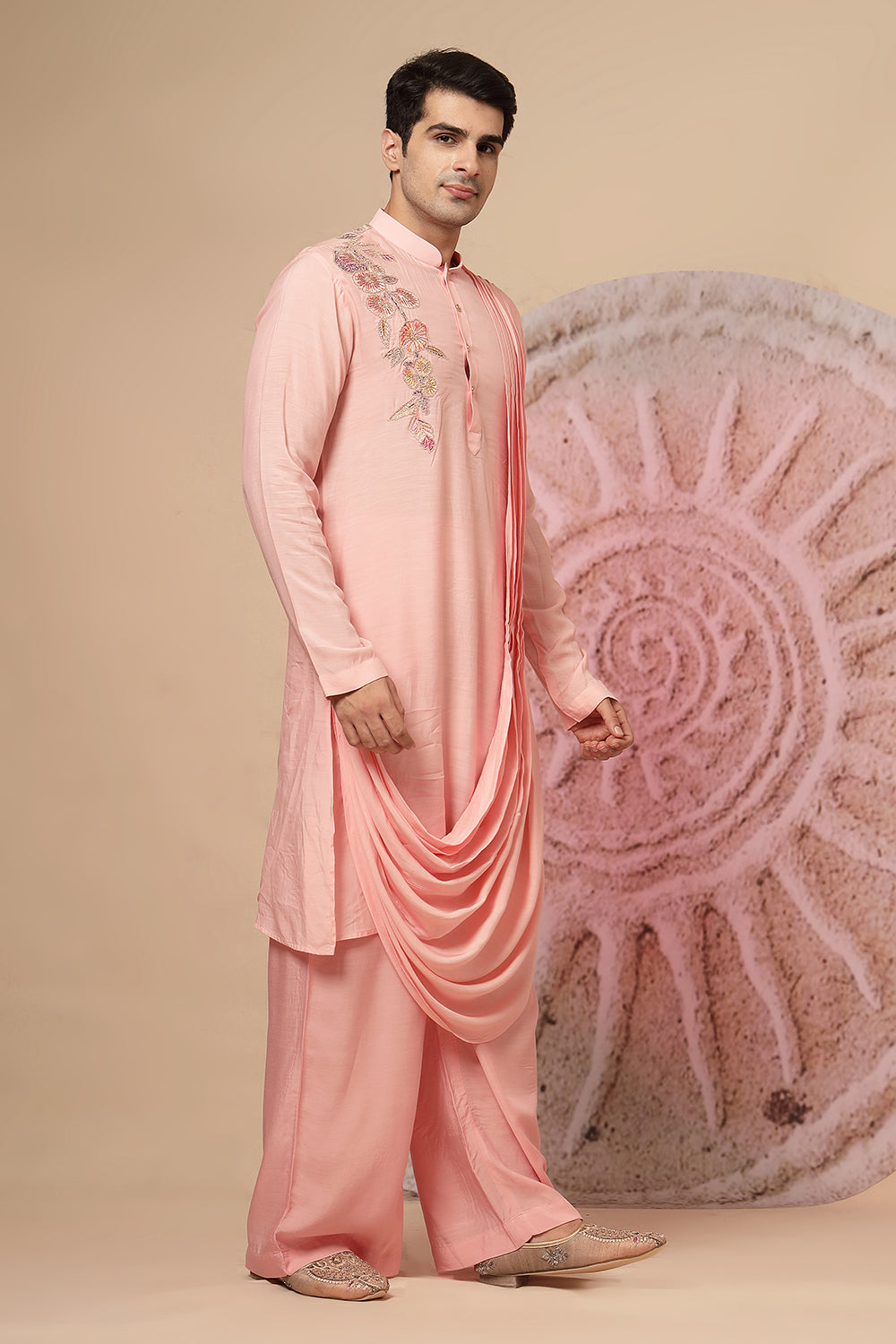Peach Pink Cowl Kurta With Salwar