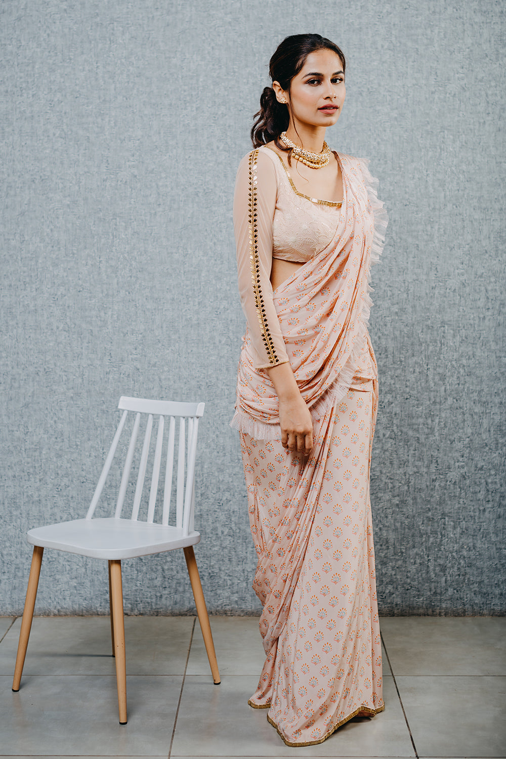 Peach Saree With Blouse