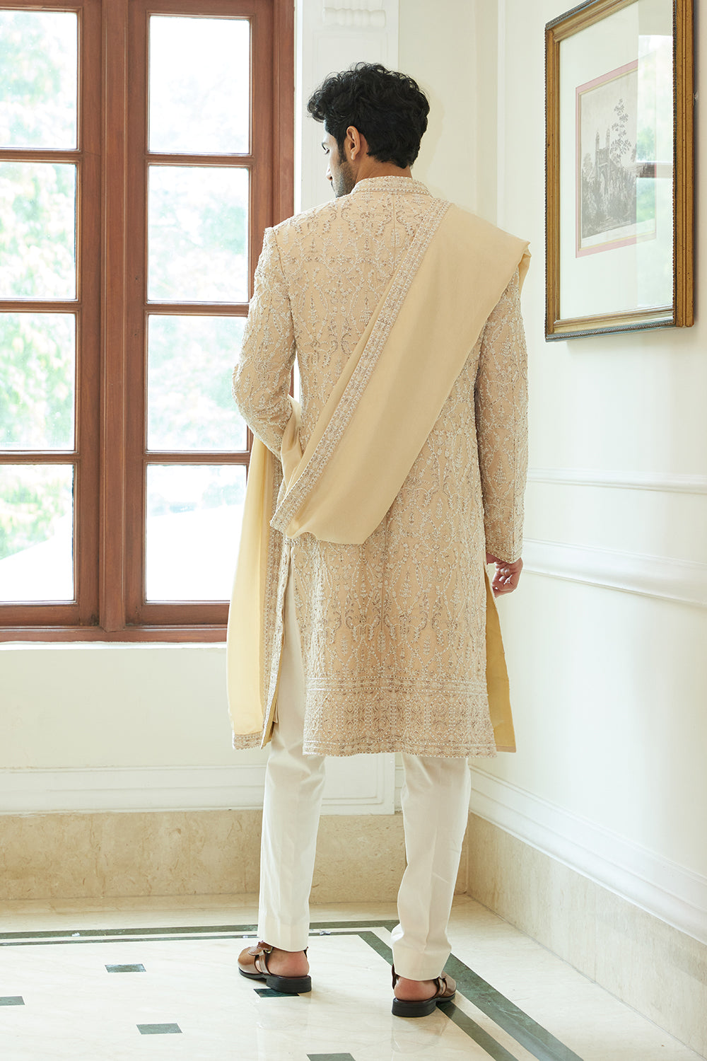 Peach Sherwani Kurta Trouser Set