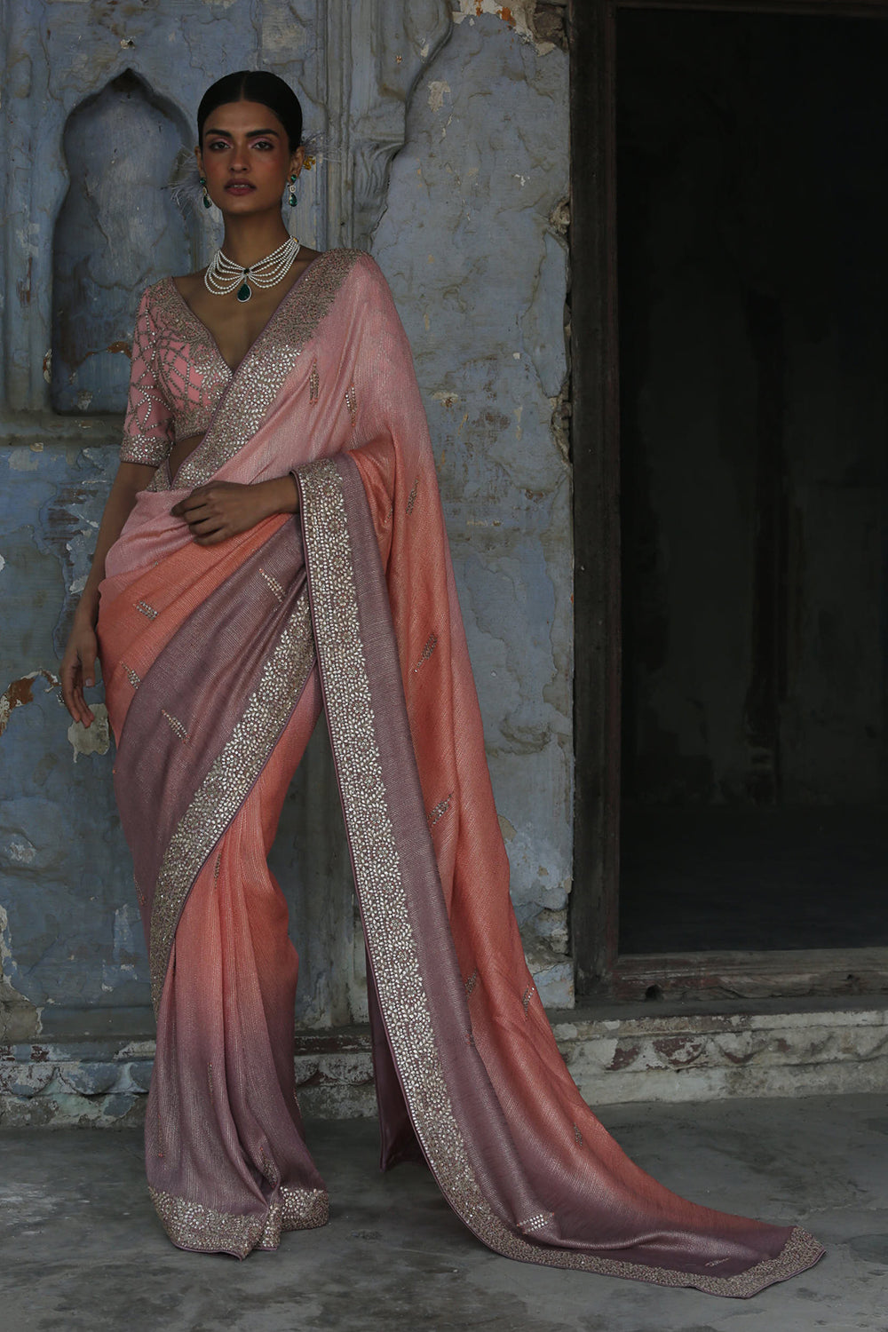 Peach To Mauve Ombre Saree