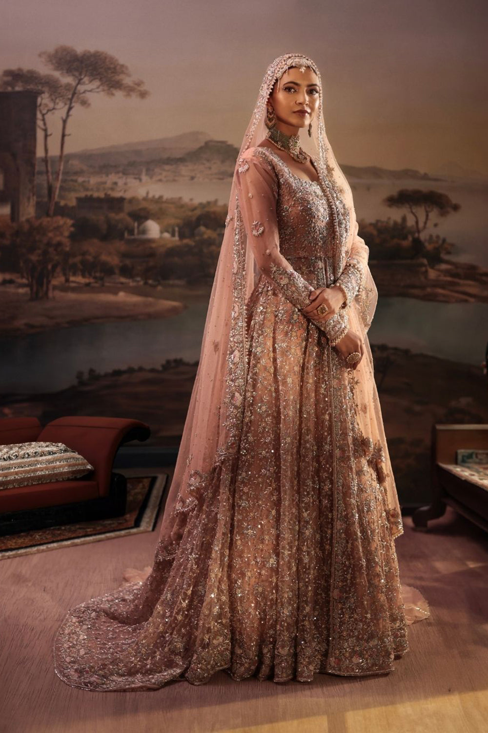 Peach Zardosi Embroidered Reception Gown