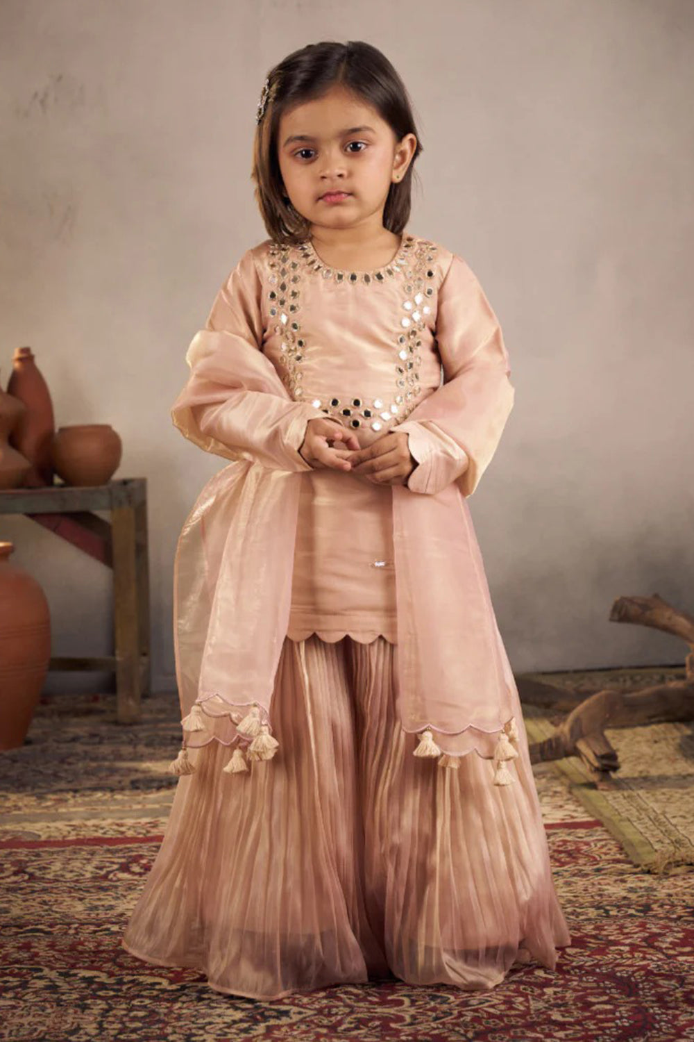 PEACH MIRROR WORK SHARARA SET