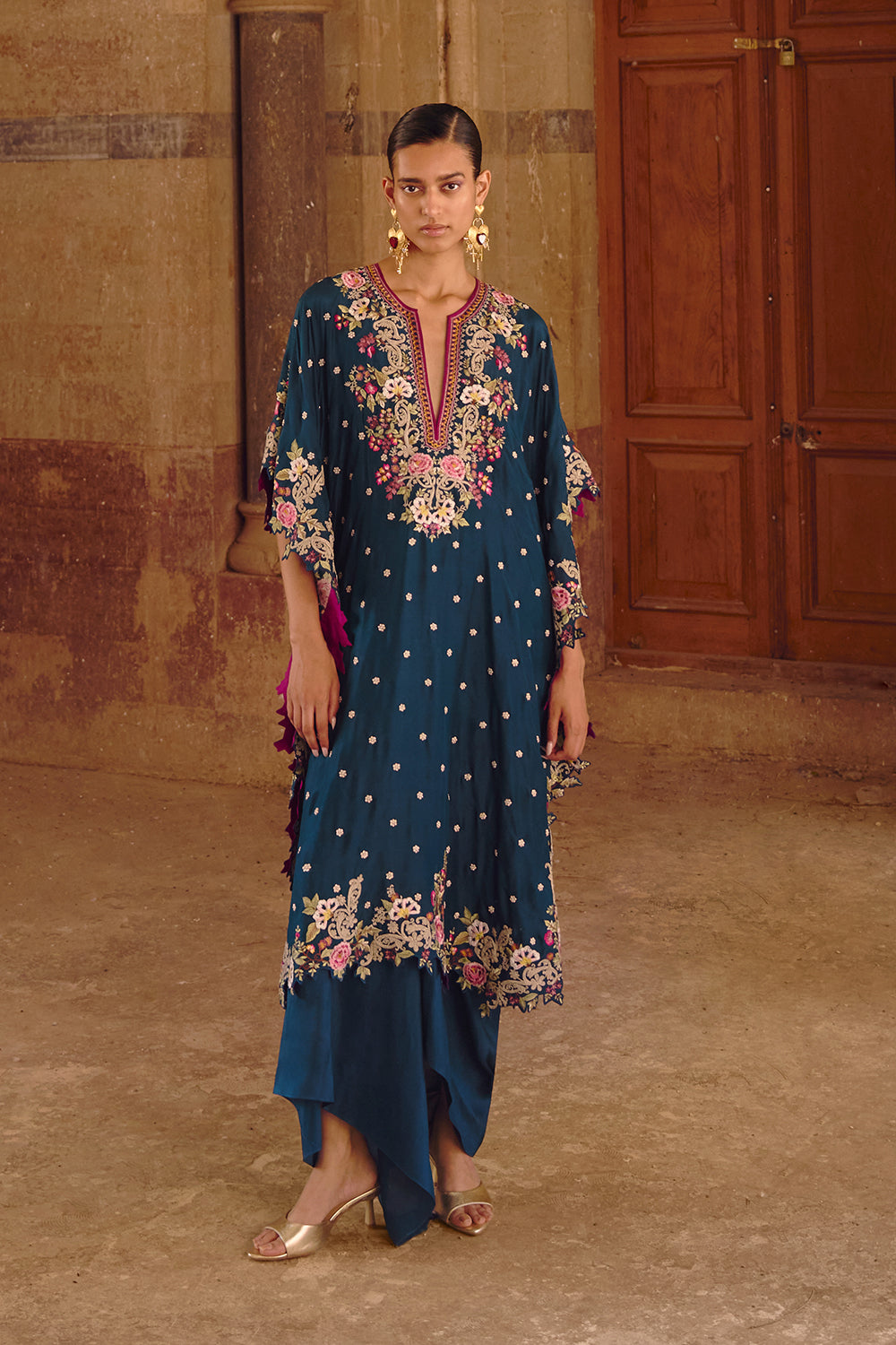 Peacock Blue Umang Chitta Kaftan Set