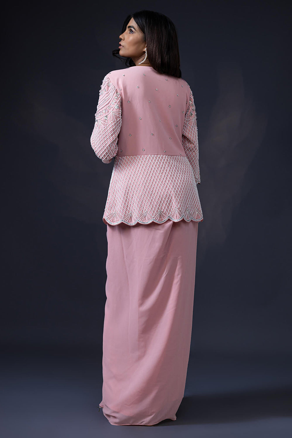 Pearl Embroidered Jacket with Drape Skirt