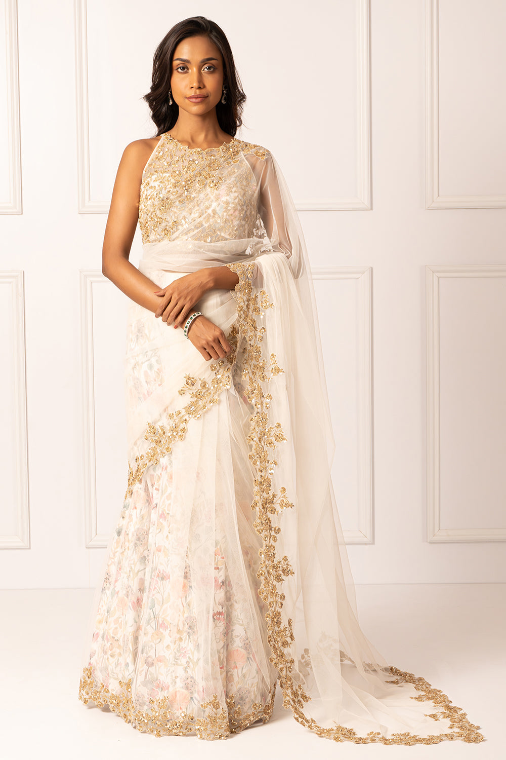 Pearl white saree set