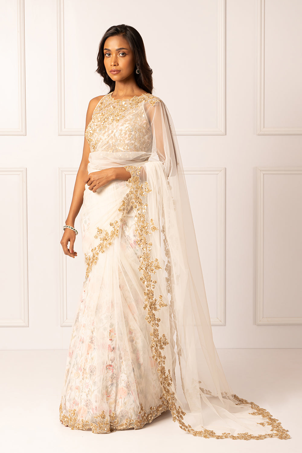 Pearl white saree set