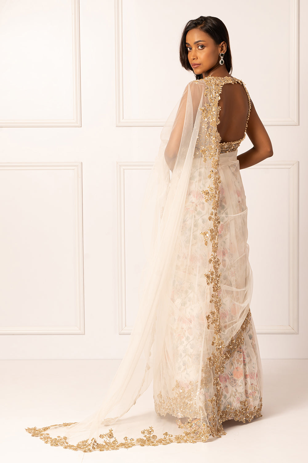 Pearl white saree set