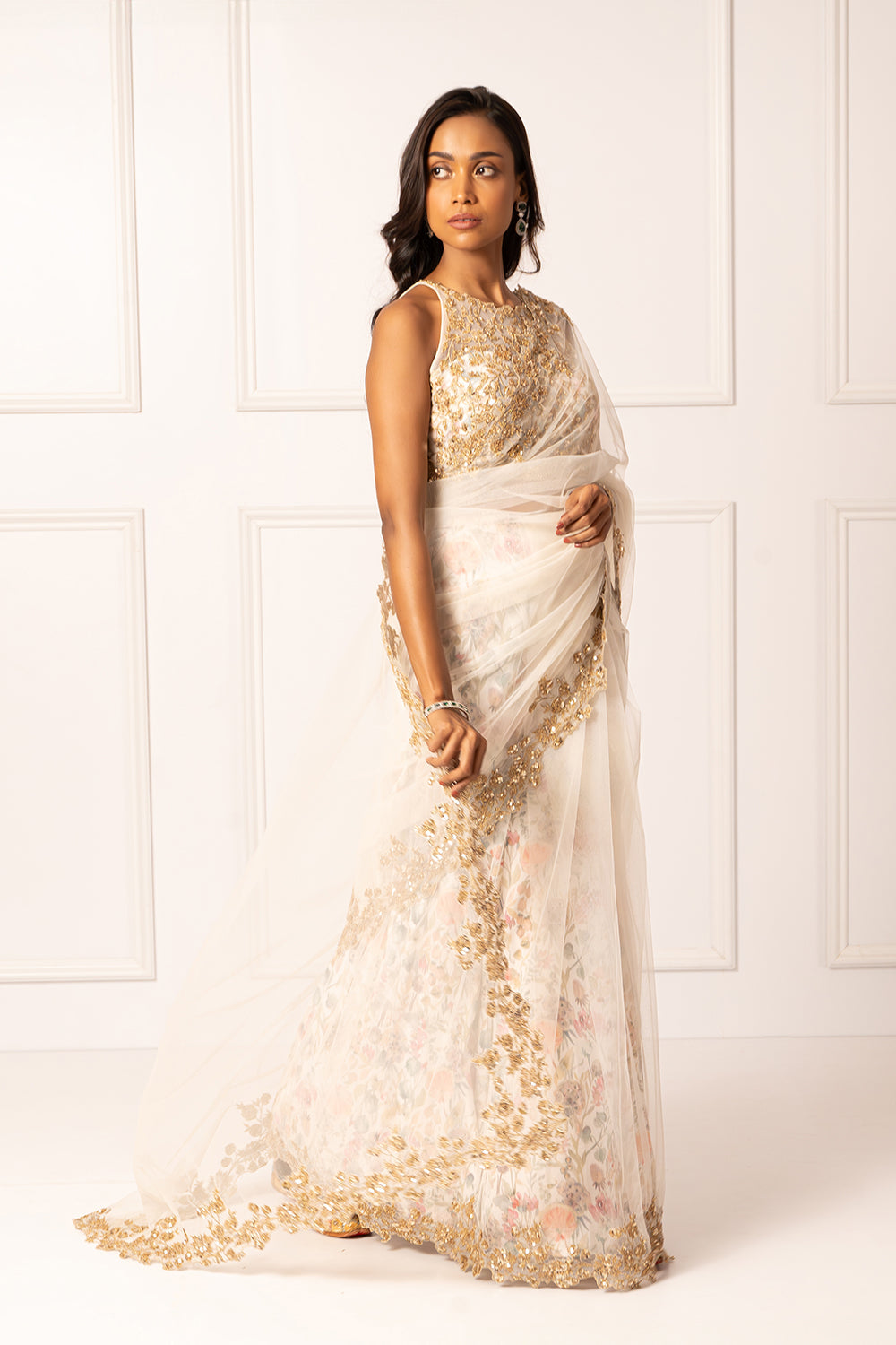 Pearl white saree set