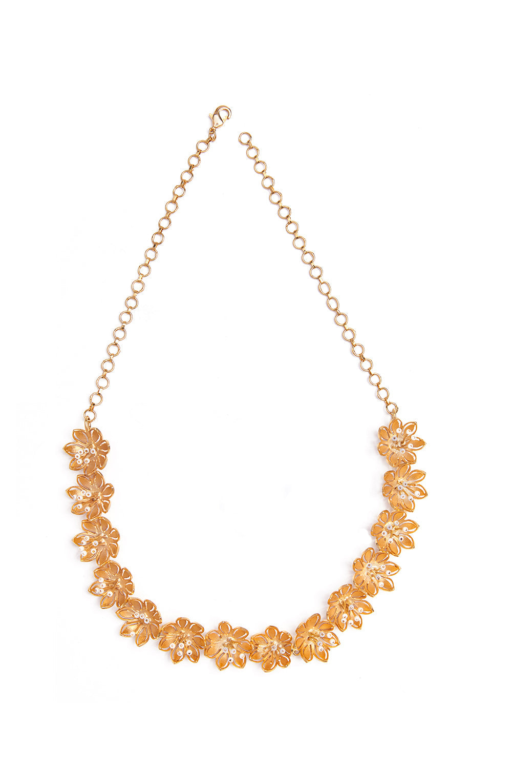 Pearly Golden Flower Necklace