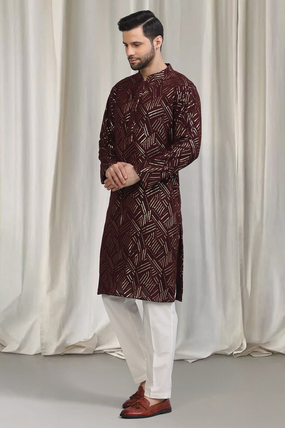 Phool Bahaar Embroidered Kurta With Back Elastic Pants And Dupatta
