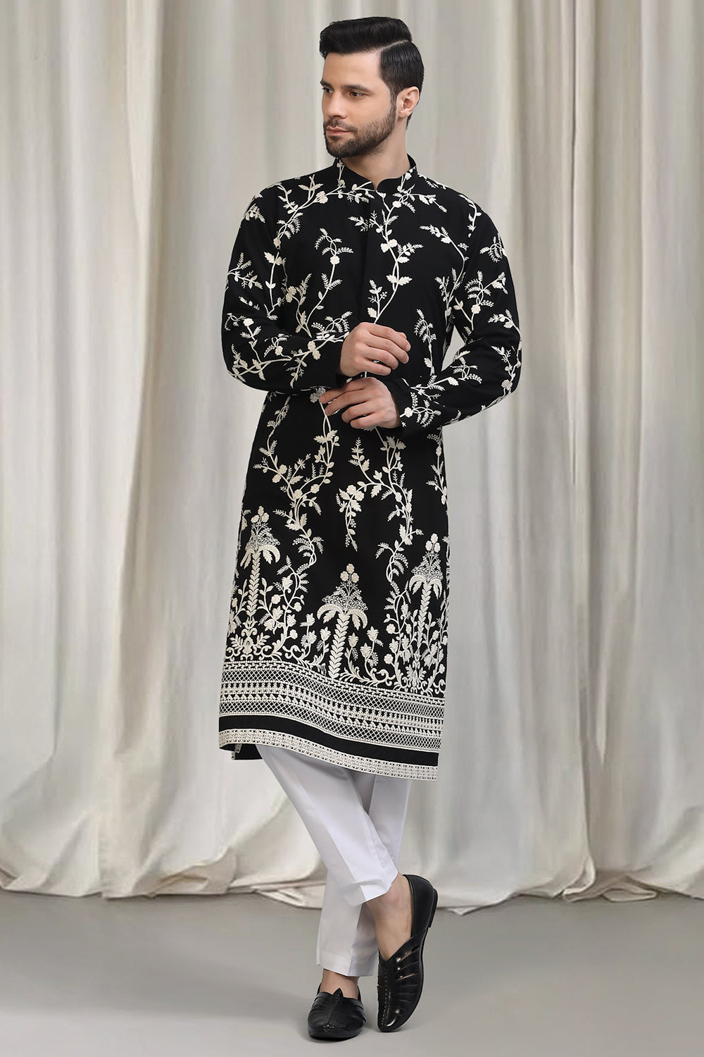 Phool Patti Embroidered Kurta With Back Elastic Pants And Dupatta