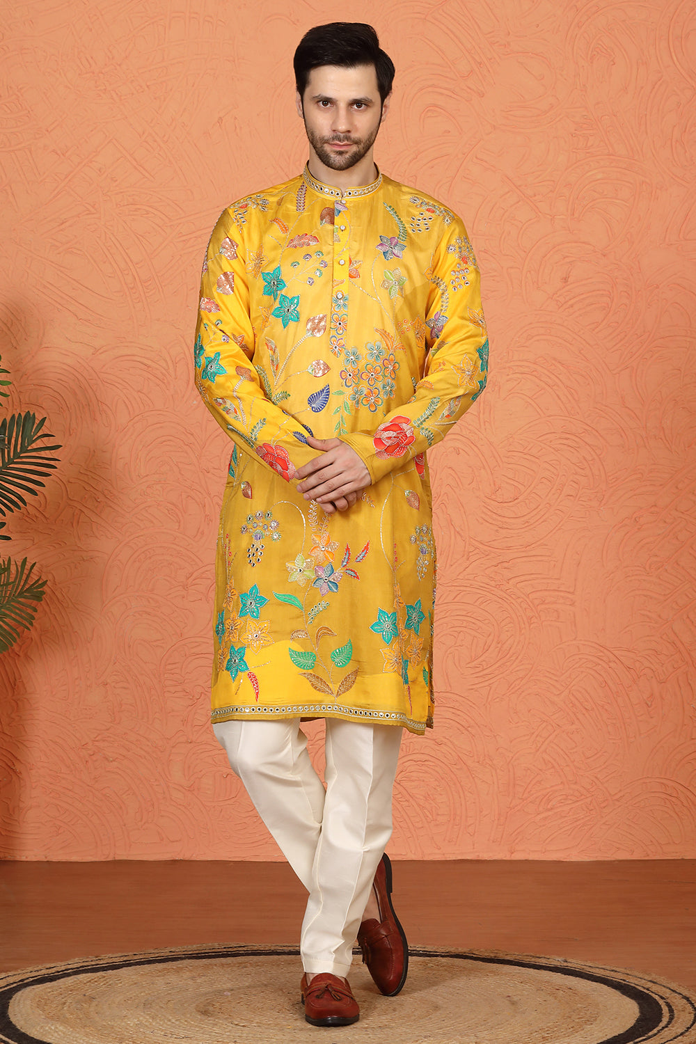 Phool Utsav Printed Embroidered Kurta with Back Elastic Pants