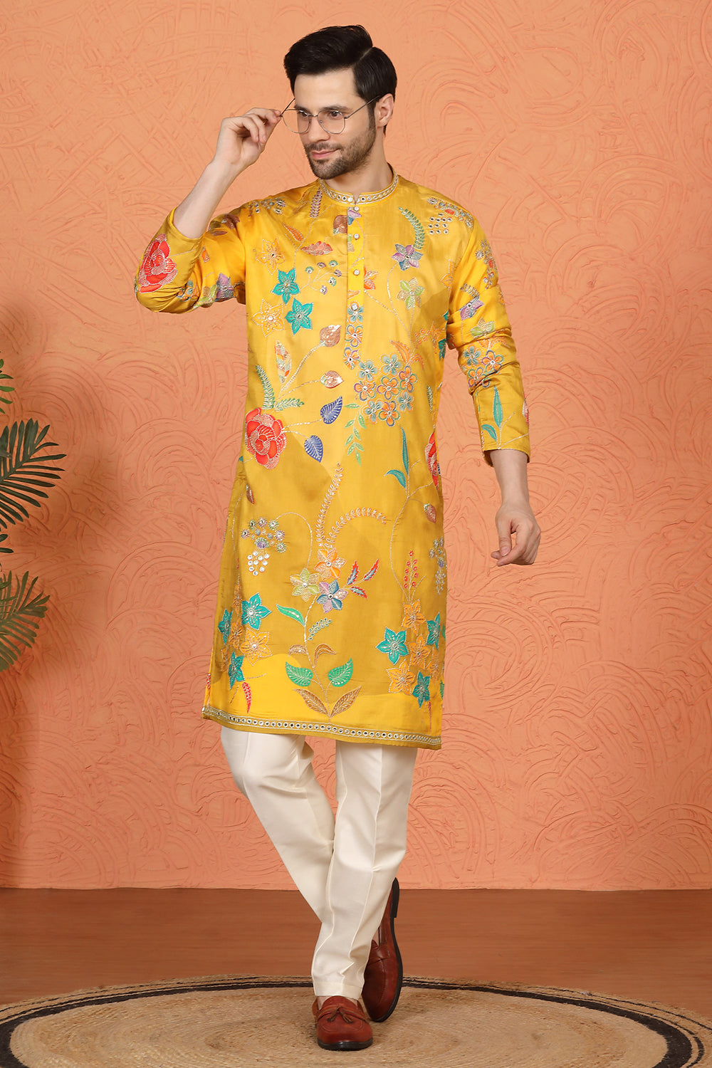 Phool Utsav Printed Embroidered Kurta with Back Elastic Pants