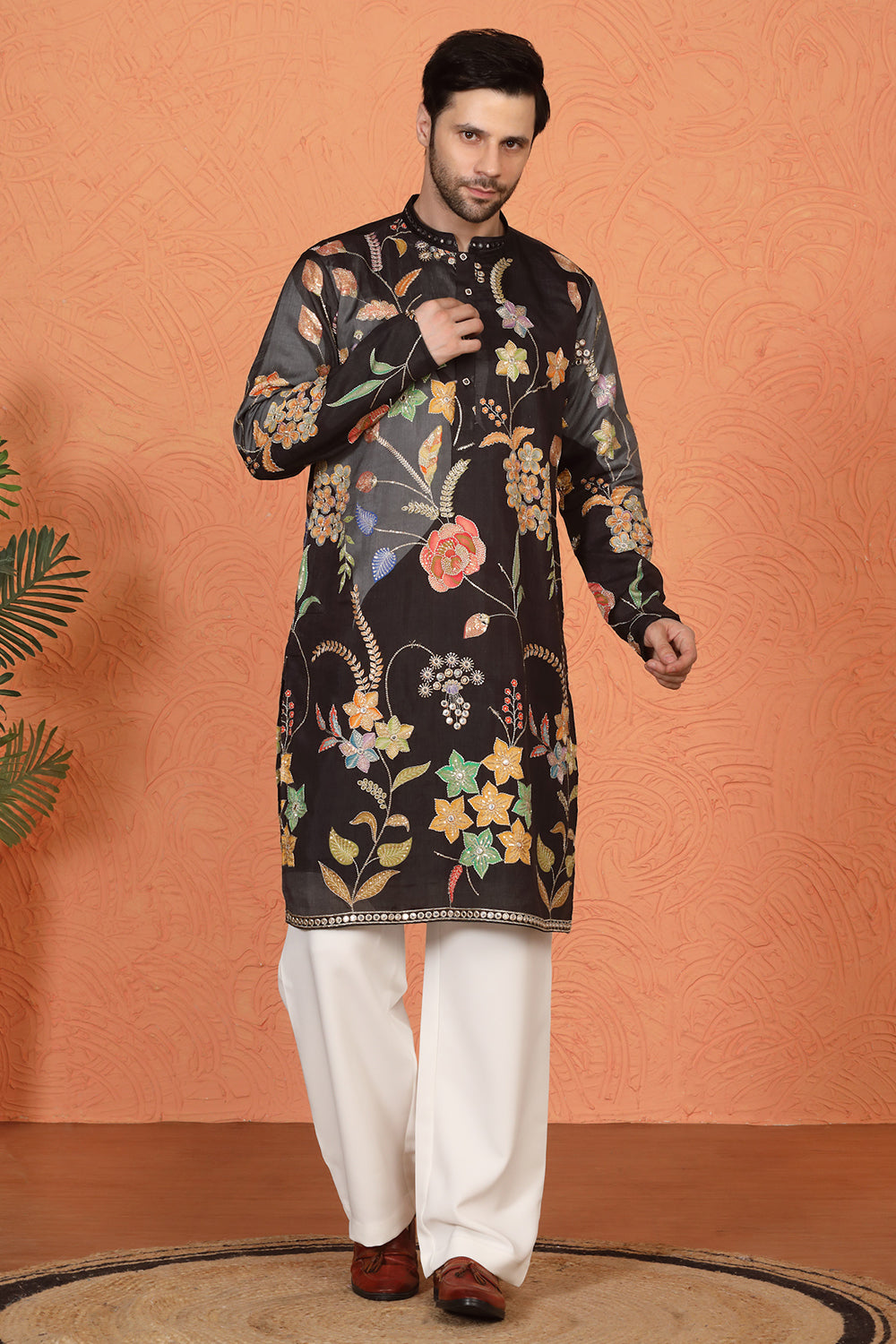 Phool Utsav Printed Embroidered Kurta with Loose Fit Parallel Pants