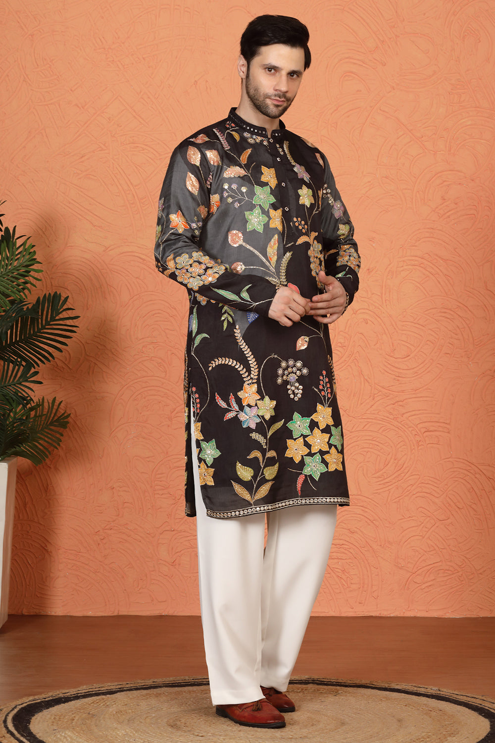 Phool Utsav Printed Embroidered Kurta with Loose Fit Parallel Pants