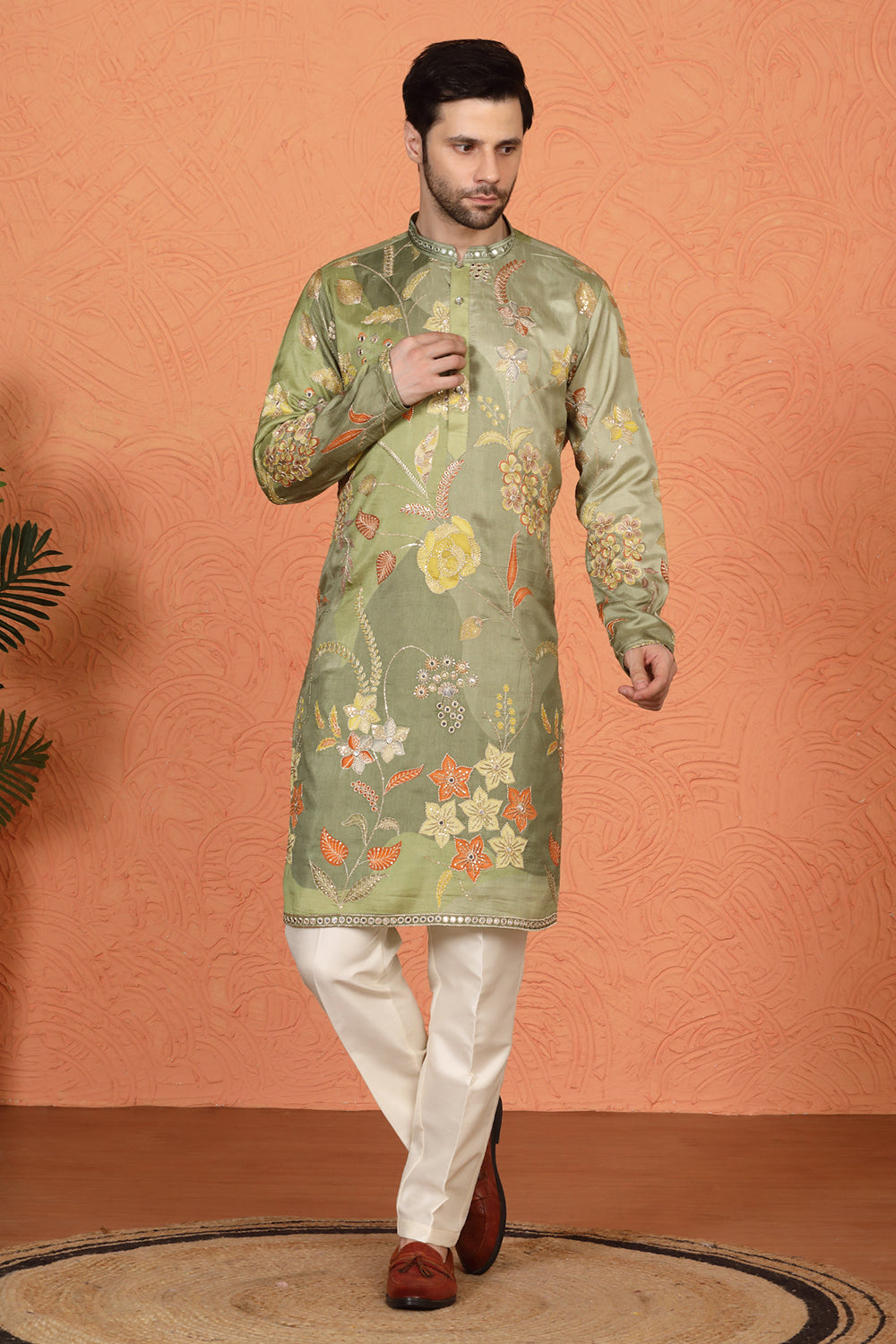 Phool Utsav Printed Embroidered Kurta with Back Elastic Pants